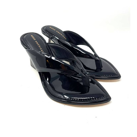 Good American Clear Wedge Sandals Size 6.5 Black Patent GA077P-X - Picture 3 of 5